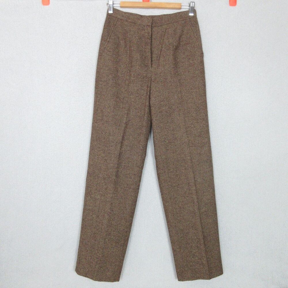 Kasper Pants Womens 2 Tweed Pleated Straight Leg Lined Dress Slacks Brown